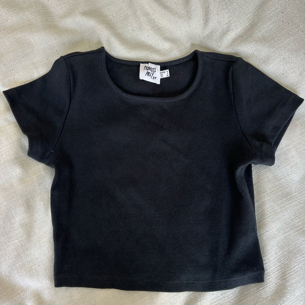 Princess Polly classic crop tee black, size 4